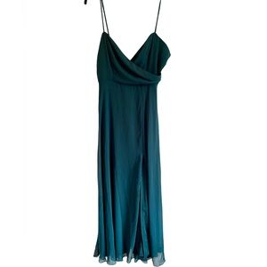 Wedding Guest Teal Slip Dress with Cowl Neck